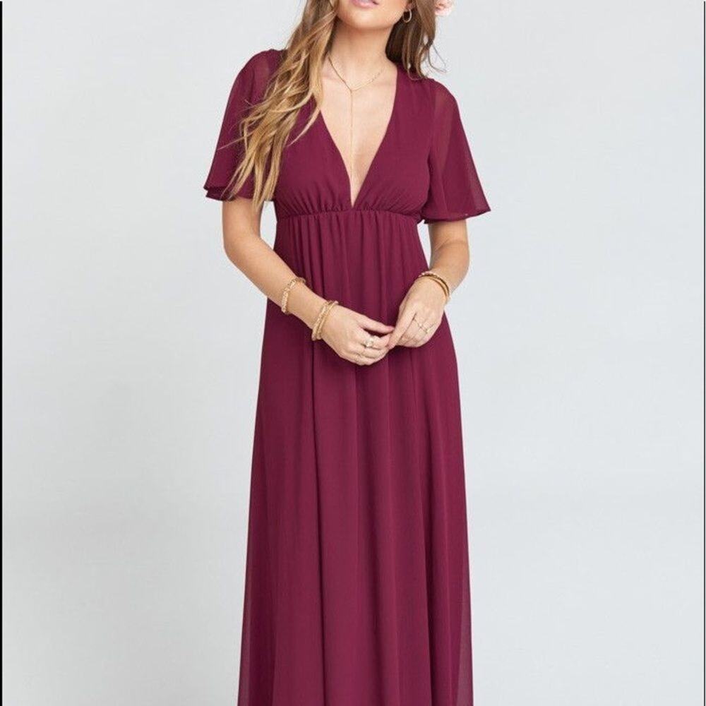 Show Me Your Mumu “Faye Flutter Maxi” in Merlot Chiffon Wedding Bridesmaid L - Picture 2 of 6